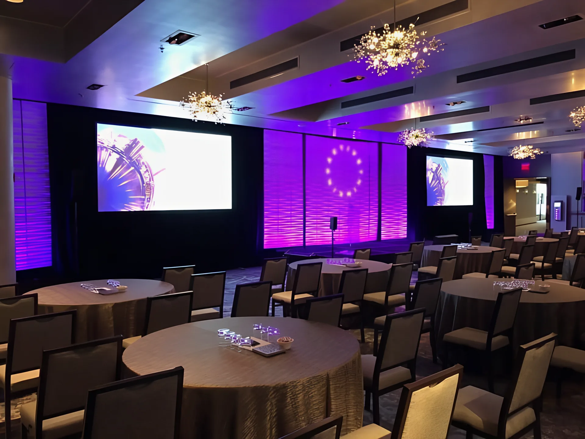 AV projection and stage setup for a Houston corporate event
